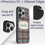 Teal Burgundy Abstract Geometric Seamless Pattern Custom Name Protective Phone Case Mobile Cover Durable Everyday Smartphone Shock Resistant