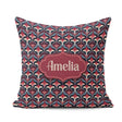 Custom Name Red Blue Art Deco Geometric Seamless Pattern Name Square Filled Cushion Throw Pillow Sofa Bed Home Decor Zip Washable UK Made