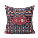 Custom Name Red Blue Art Deco Geometric Seamless Pattern Name Square Filled Cushion Throw Pillow Sofa Bed Home Decor Zip Washable UK Made