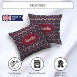 Custom Name Red Blue Art Deco Geometric Seamless Pattern Name Square Filled Cushion Throw Pillow Sofa Bed Home Decor Zip Washable UK Made