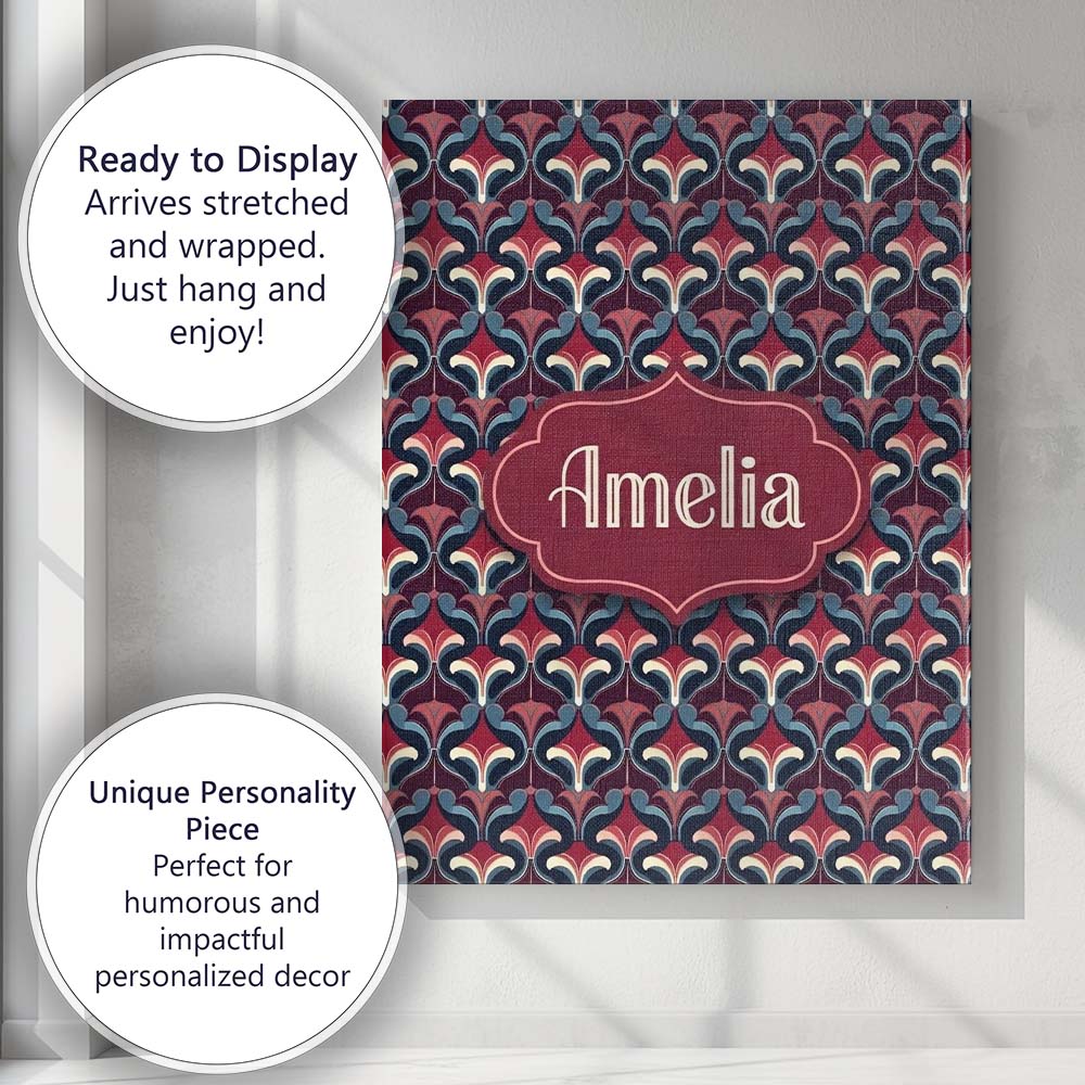 Personalised Name Red Blue Deco Geometric Custom Modern Room Accent Contemporary Display Canvas Wall Art Print Decor Picture Ready to Hang