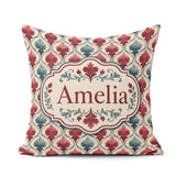 Custom Name Red Blue Watercolor Leaf Tile Seamless Pattern Name Square Filled Cushion Throw Pillow Sofa Bed Home Decor Zip Washable UK Made