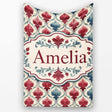 Red Blue Watercolor Leaf Tile Seamless Pattern Name Cute Unique Gift  Personalised Custom Name Super Soft Fleece Blanket Bed Sofa Throw