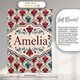 Red Blue Watercolor Leaf Tile Seamless Pattern Name Cute Unique Gift  Personalised Custom Name Super Soft Fleece Blanket Bed Sofa Throw