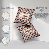 Custom Name Red Blue Watercolor Leaf Tile Seamless Pattern Name Square Filled Cushion Throw Pillow Sofa Bed Home Decor Zip Washable UK Made