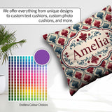 Custom Name Red Blue Watercolor Leaf Tile Seamless Pattern Name Square Filled Cushion Throw Pillow Sofa Bed Home Decor Zip Washable UK Made