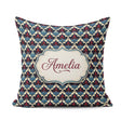 Custom Name Ornate Red Blue Damask Floral Seamless Pattern Name Square Filled Cushion Throw Pillow Sofa Bed Home Decor Zip Washable UK Made