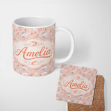 Personalized Custom Name Soft Pastel Shrimp Swirl with Abstract Waves Seamless Pattern Lovely 11oz Ceramic Coffee Tea Mug White Large Handle