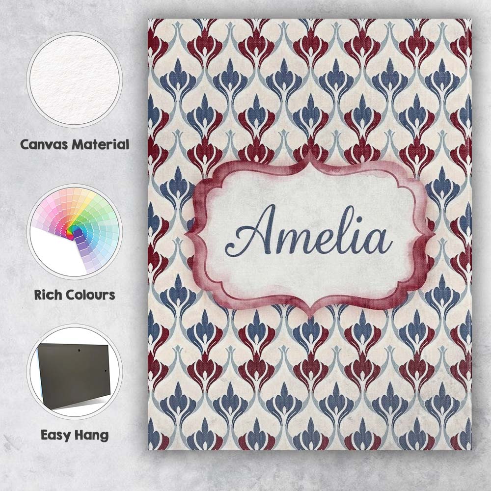 Personalised Name Minimal Red Blue Folk Custom  Modern Room Accent Elegant Feature Canvas Wall Art Print Decor Picture Ready to Hang