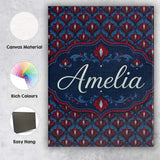 Personalised Name Dark Red Blue Ornate Custom  Modern Room Accent Elegant Feature Canvas Wall Art Print Decor Picture Ready to Hang