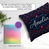 Custom Name Dark Red Blue Ornate Floral Damask Pattern Name Cute Square Filled Cushion Throw Pillow Sofa Bed Home Decor Zip Washable UK Made