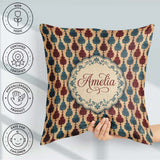 Custom Name Classic Red Blue Leaf Tile Repeat Seamless Name Cute Square Filled Cushion Throw Pillow Sofa Bed Home Decor Zip Washable UK Made