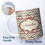 Personalized Custom Name Soft Watercolor Abstract Trellis Seamless Pattern Name Cute Unique 11oz Ceramic Coffee Tea Mug White Large Handle