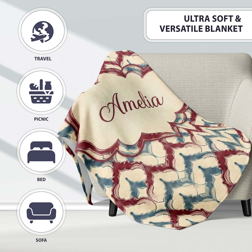Soft Watercolor Abstract Trellis Seamless Pattern Name Cute Unique  Personalised Custom Name Super Soft Fleece Blanket Bed Sofa Throw