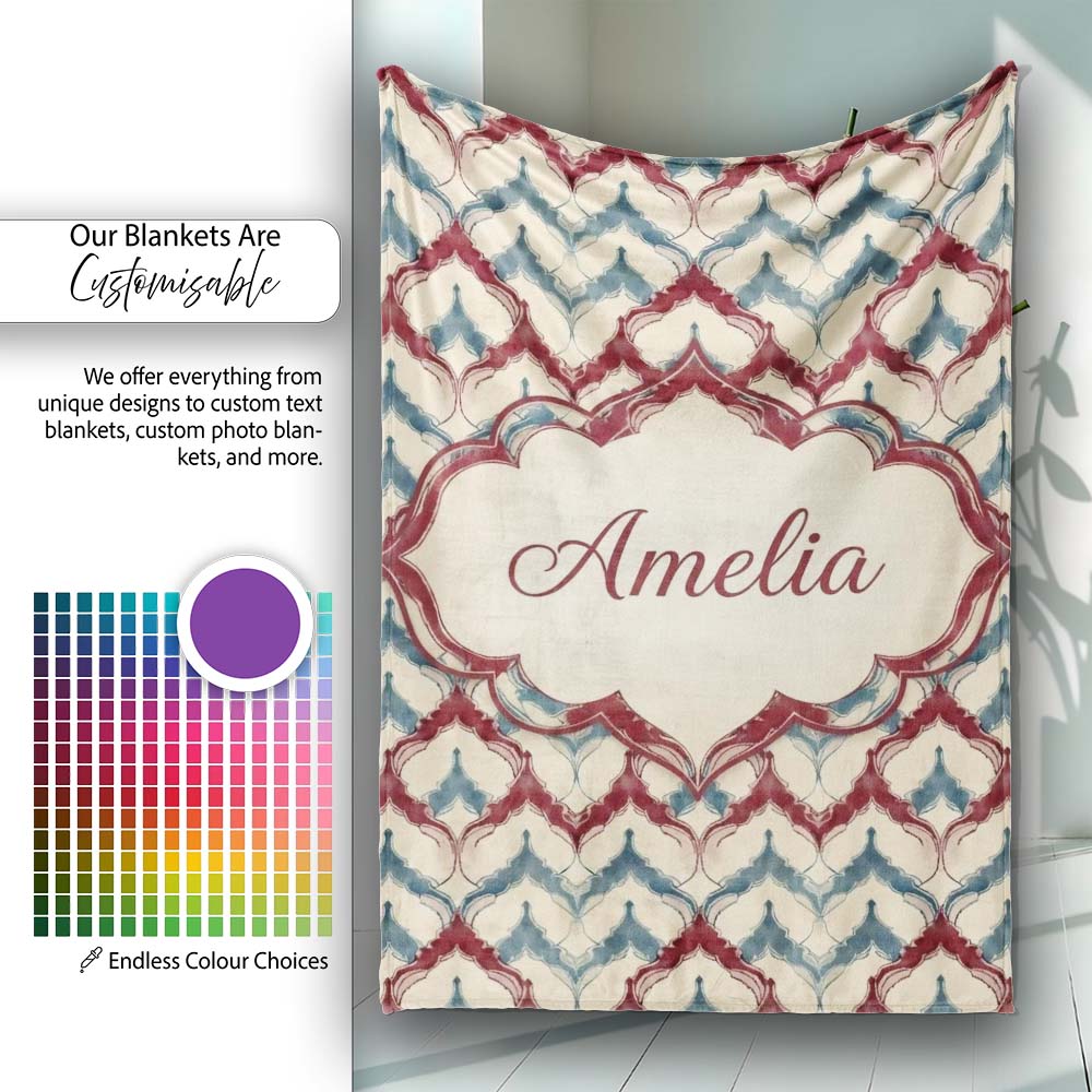 Soft Watercolor Abstract Trellis Seamless Pattern Name Cute Unique  Personalised Custom Name Super Soft Fleece Blanket Bed Sofa Throw