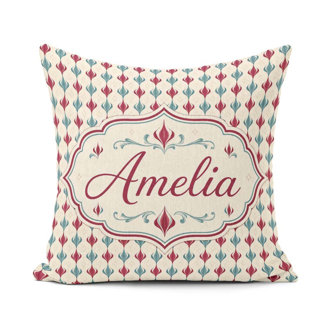 Custom Name Minimal Red Blue Curved Stripe Seamless Pattern Name Square Filled Cushion Throw Pillow Sofa Bed Home Decor Zip Washable UK Made