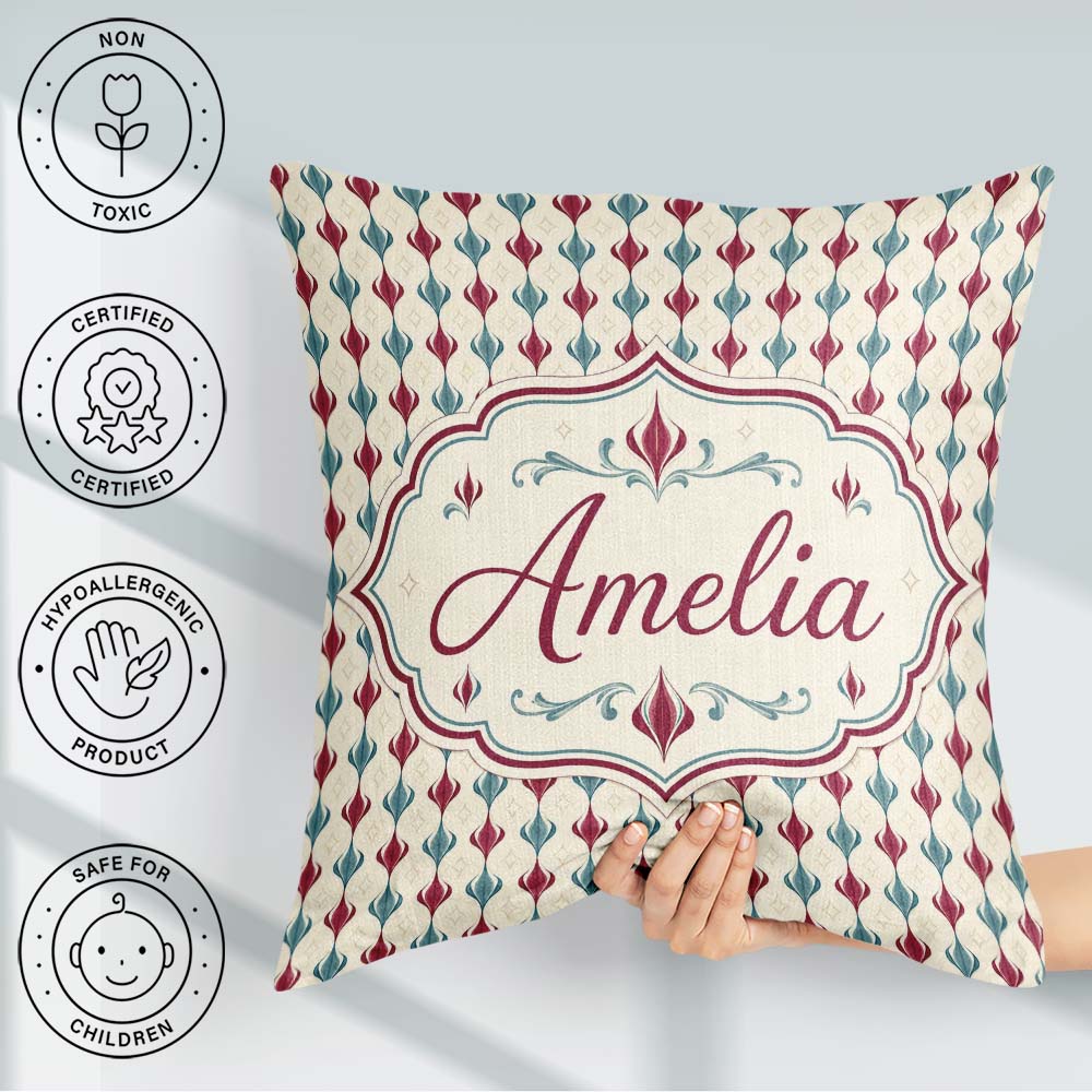 Custom Name Minimal Red Blue Curved Stripe Seamless Pattern Name Square Filled Cushion Throw Pillow Sofa Bed Home Decor Zip Washable UK Made