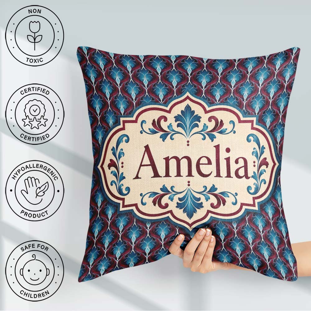 Custom Name Elegant Red Blue Diamond Seamless Pattern Name Cute Square Filled Cushion Throw Pillow Sofa Bed Home Decor Zip Washable UK Made