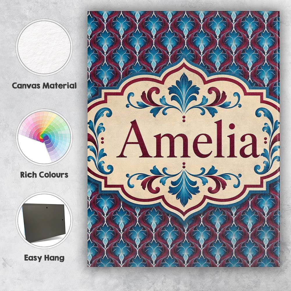 Personalised Name Elegant Red Blue Diamond Custom  Bespoke Contemporary Statement Canvas Wall Art Print Decor Picture Ready to Hang