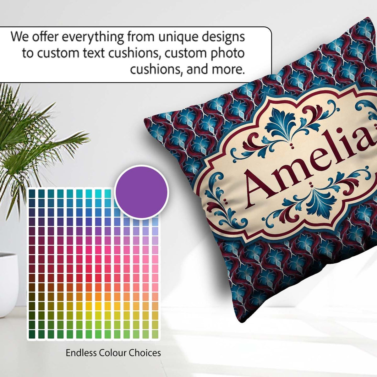 Custom Name Elegant Red Blue Diamond Seamless Pattern Name Cute Square Filled Cushion Throw Pillow Sofa Bed Home Decor Zip Washable UK Made