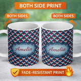 Personalized Custom Name Red Blue Gradient Wave Seamless Pattern Name Cute Unique Gift Lovely 11oz Ceramic Coffee Tea Mug White Large Handle