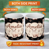 Personalized Custom Name Cute Alpaca Llama Farm Animals Floral Seamless Pattern Black Lovely 11oz Ceramic Coffee Tea Mug White Large Handle