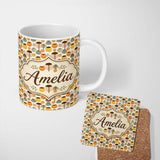 Personalized Custom Name Palm Tree Coastal Beach Pattern Seamless Pattern Cute Unique Gift 11oz Ceramic Coffee Tea Mug White Large Handle