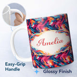 Personalized Custom Name High Contrast Marble Swirl Red Black White Abstract Pattern Lovely 11oz Ceramic Coffee Tea Mug White Large Handle