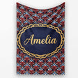 Elegant Vintage Damask Floral Pattern in Red Blue and Cream  Personalised Custom Name Super Soft Fleece Blanket Bed Sofa Throw