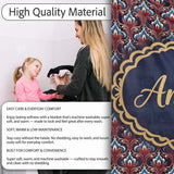 Elegant Vintage Damask Floral Pattern in Red Blue and Cream  Personalised Custom Name Super Soft Fleece Blanket Bed Sofa Throw