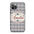 Wavy Abstract Leaf Pattern in Blue Red and Cream Custom Name Protective Phone Case Mobile Cover Durable Everyday Smartphone Shock Resistant
