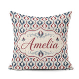 Custom Name Wavy Abstract Leaf Pattern in Red and Cream Seamless Square Filled Cushion Throw Pillow Sofa Bed Home Decor Zip Washable UK Made