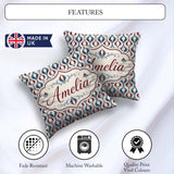 Custom Name Wavy Abstract Leaf Pattern in Red and Cream Seamless Square Filled Cushion Throw Pillow Sofa Bed Home Decor Zip Washable UK Made