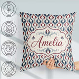 Custom Name Wavy Abstract Leaf Pattern in Red and Cream Seamless Square Filled Cushion Throw Pillow Sofa Bed Home Decor Zip Washable UK Made