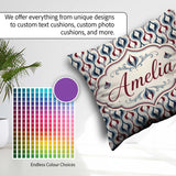 Custom Name Wavy Abstract Leaf Pattern in Red and Cream Seamless Square Filled Cushion Throw Pillow Sofa Bed Home Decor Zip Washable UK Made