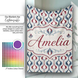 Wavy Abstract Leaf Pattern in Blue Red and Cream Seamless Design  Personalised Custom Name Super Soft Fleece Blanket Bed Sofa Throw