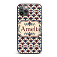 Classic Art Deco Floral Motif Pattern in Red Blue Custom Name Protective Phone Case Mobile Cover Durable Everyday Smartphone Shock Resistant