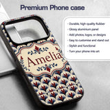 Classic Art Deco Floral Motif Pattern in Red Blue Custom Name Protective Phone Case Mobile Cover Durable Everyday Smartphone Shock Resistant