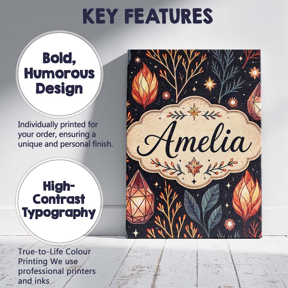 Personalised Name Mystic Crystal Botanical Night Sky Seamless Custom Contemporary Display Canvas Wall Art Print Decor Picture Ready to Hang