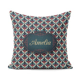 Custom Name Geometric Teardrop Pattern in Red and Cream Seamless Square Filled Cushion Throw Pillow Sofa Bed Home Decor Zip Washable UK Made