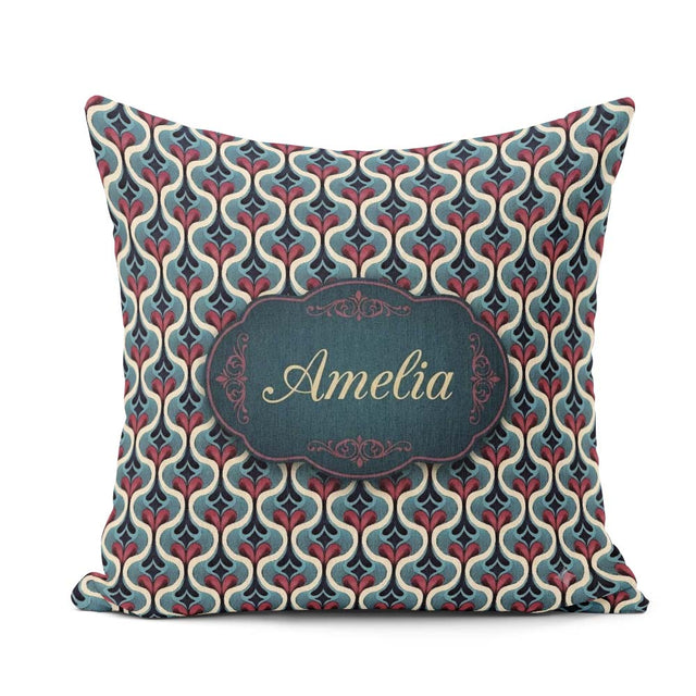 Custom Name Geometric Teardrop Pattern in Red and Cream Seamless Square Filled Cushion Throw Pillow Sofa Bed Home Decor Zip Washable UK Made