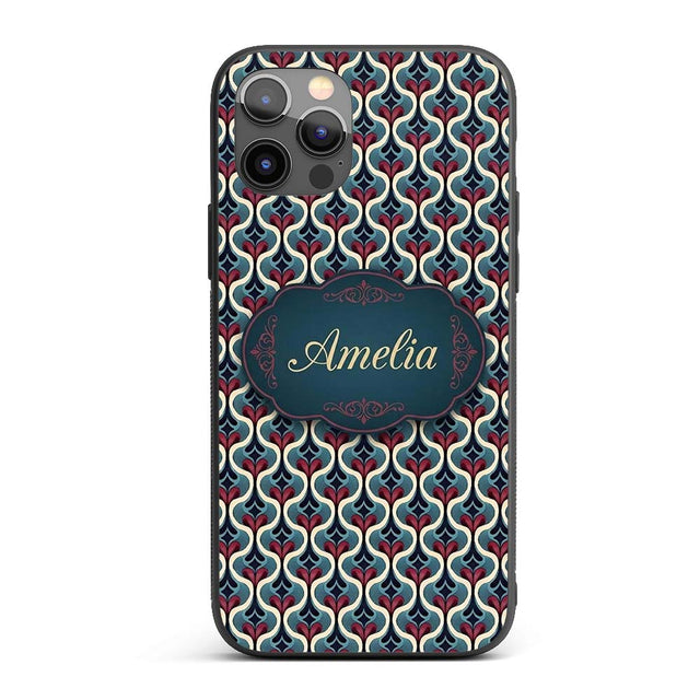 Stylish Geometric Teardrop Pattern in Blue Red Custom Name Protective Phone Case Mobile Cover Durable Everyday Smartphone Shock Resistant