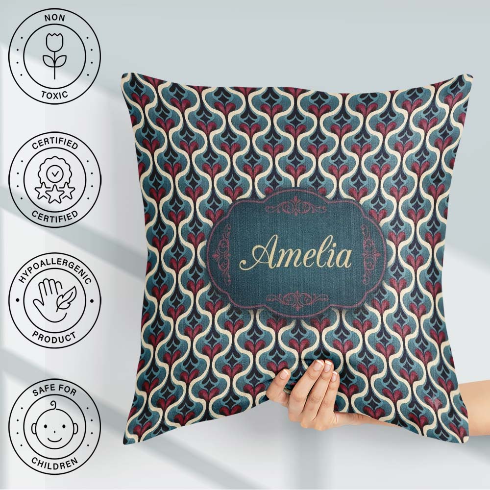 Custom Name Geometric Teardrop Pattern in Red and Cream Seamless Square Filled Cushion Throw Pillow Sofa Bed Home Decor Zip Washable UK Made