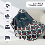 Stylish Geometric Teardrop Pattern in Blue Red and Cream Seamless  Personalised Custom Name Super Soft Fleece Blanket Bed Sofa Throw