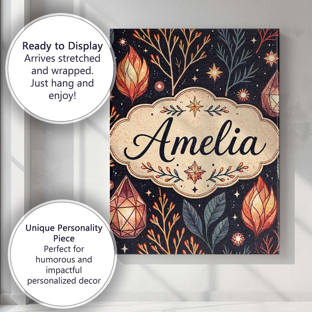 Personalised Name Mystic Crystal Botanical Night Sky Seamless Custom Contemporary Display Canvas Wall Art Print Decor Picture Ready to Hang