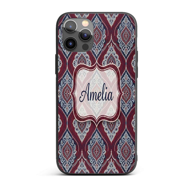 Modern Leaf Shape Pattern in Blue Printed Design Custom Name Protective Phone Case Mobile Cover Durable Everyday Smartphone Shock Resistant