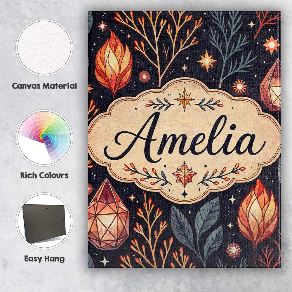 Personalised Name Mystic Crystal Botanical Night Sky Seamless Custom Contemporary Display Canvas Wall Art Print Decor Picture Ready to Hang