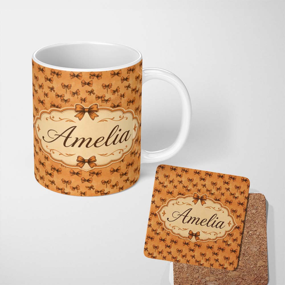 Personalized Custom Name Ornate Vintage Scroll Pattern in Deep Red and Blue Seamless Design 11oz Ceramic Coffee Tea Mug White Large Handle