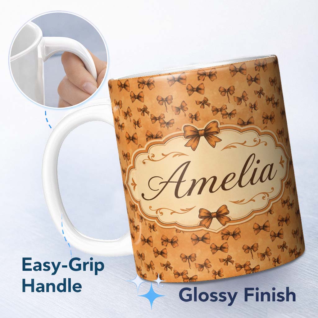 Personalized Custom Name Ornate Vintage Scroll Pattern in Deep Red and Blue Seamless Design 11oz Ceramic Coffee Tea Mug White Large Handle
