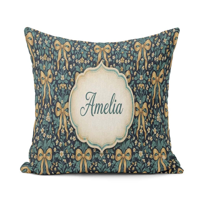 Custom Name Floral Ribbon and Pattern with Yellow Flowers Design Square Filled Cushion Throw Pillow Sofa Bed Home Decor Zip Washable UK Made
